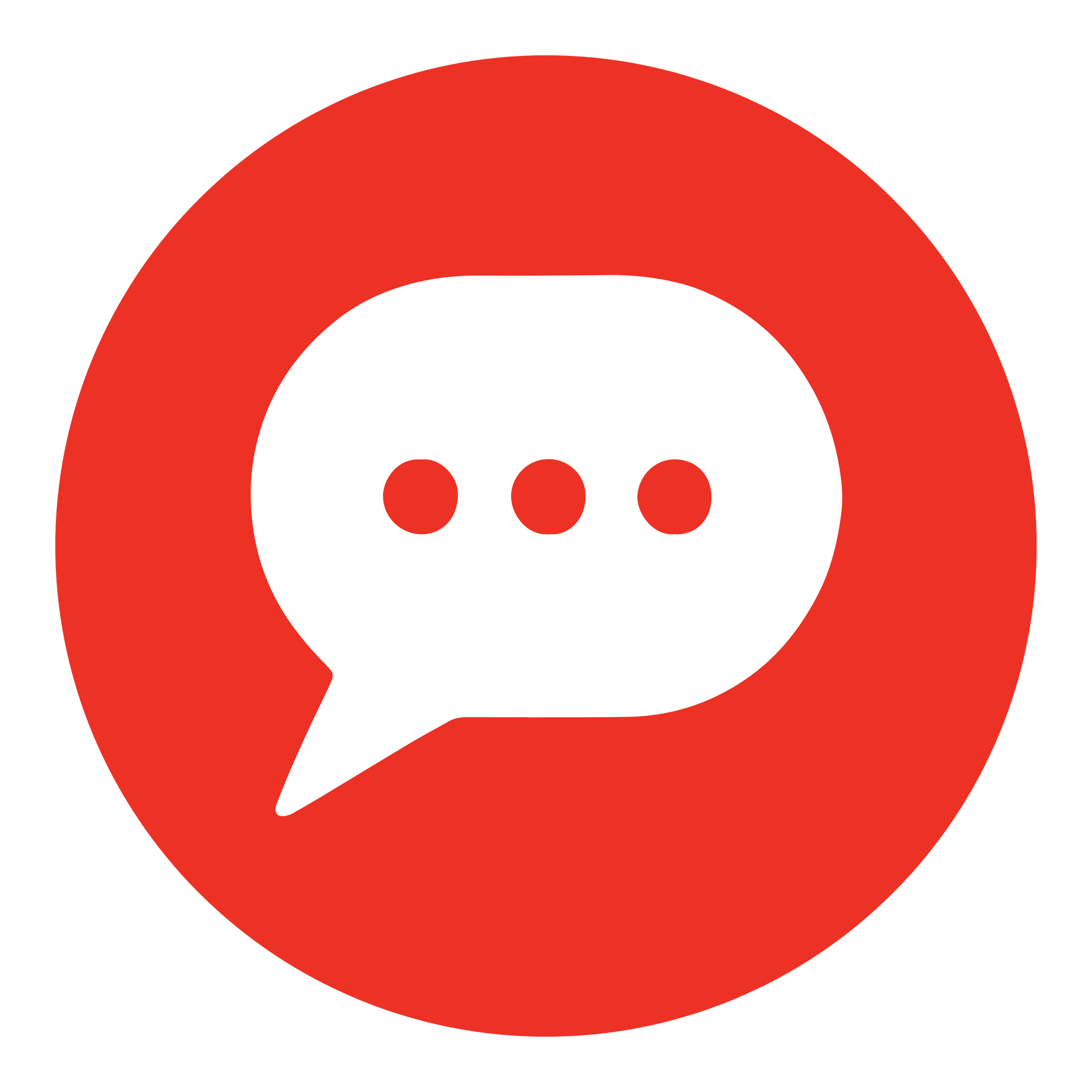 Red circle with a white message bubble icon with three dots inside.