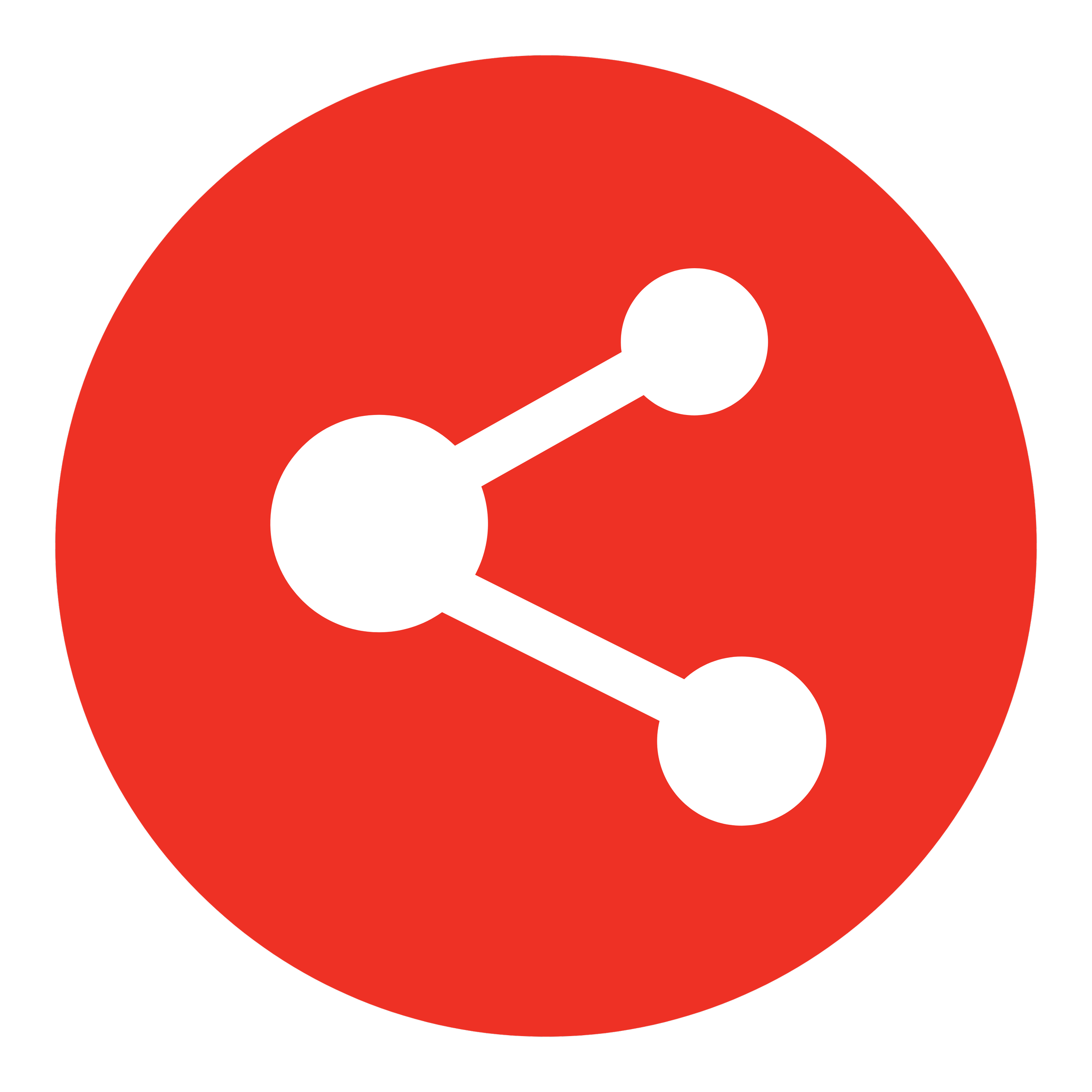 Red circular icon with a white share symbol in the center.