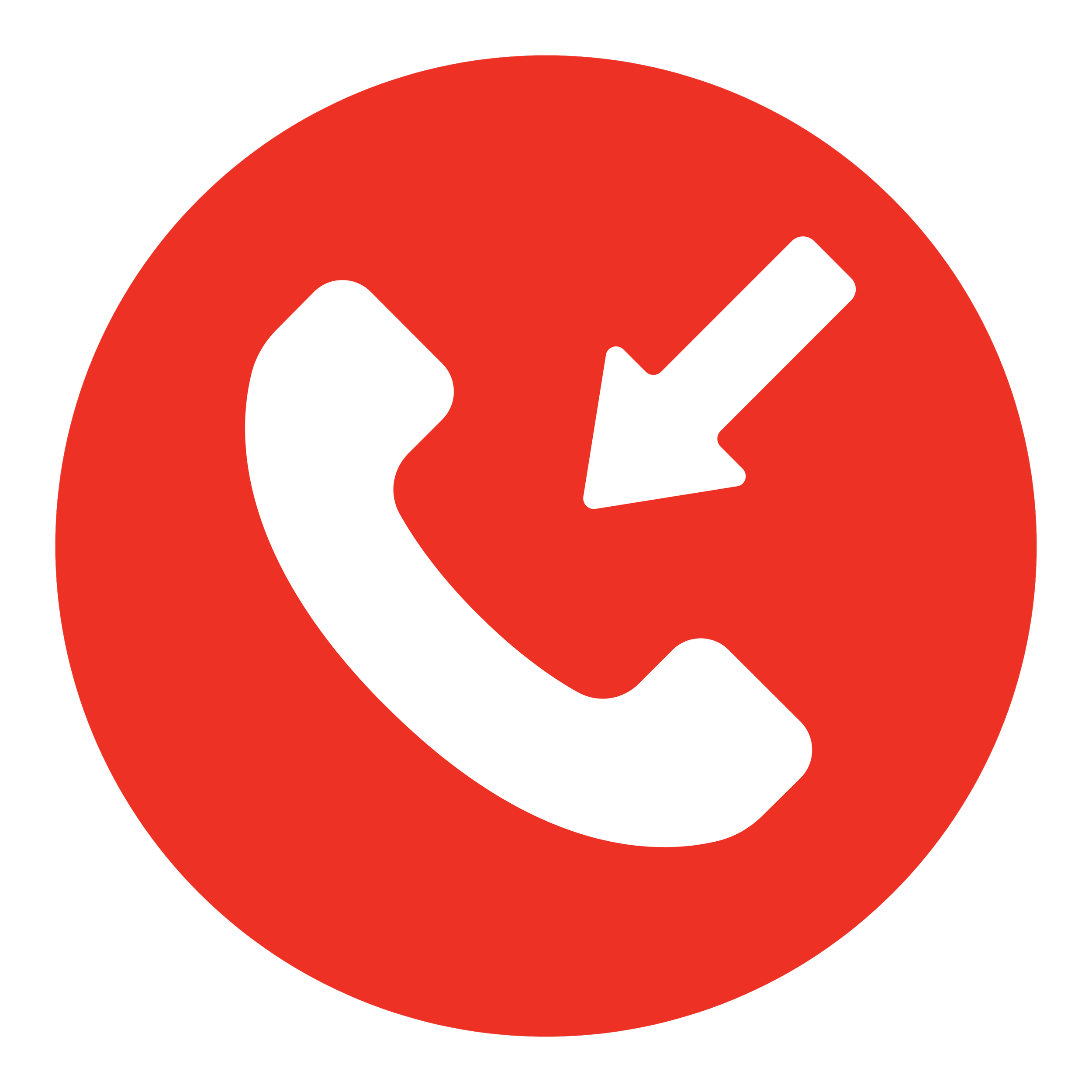 A red circle with a white phone icon with an arrow pointing at the receiver indicating in inbound call.