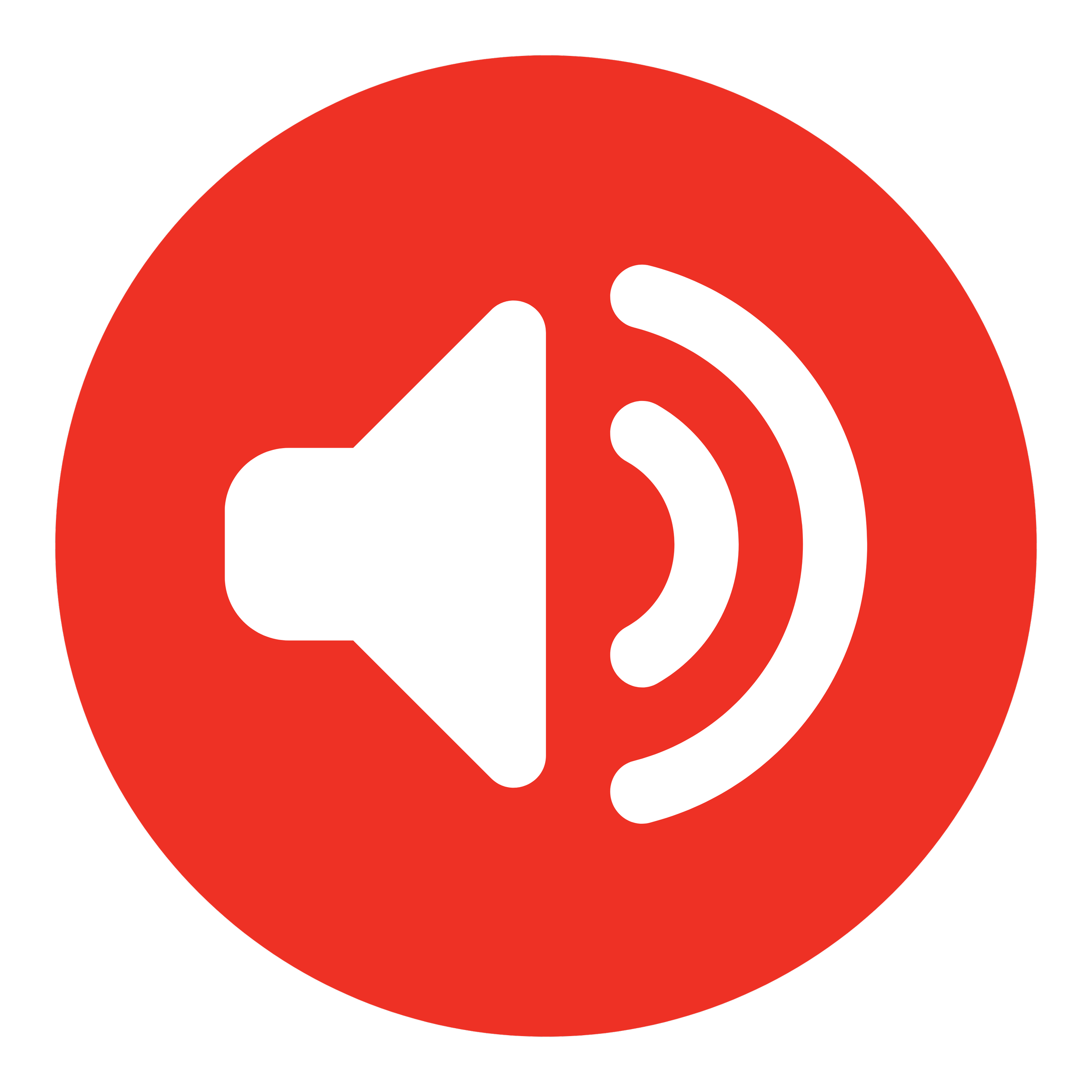 Red circle with a white speaker icon in the center indicating sound or volume is off.
