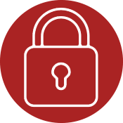 Icon of a padlock in the center of a red circle.