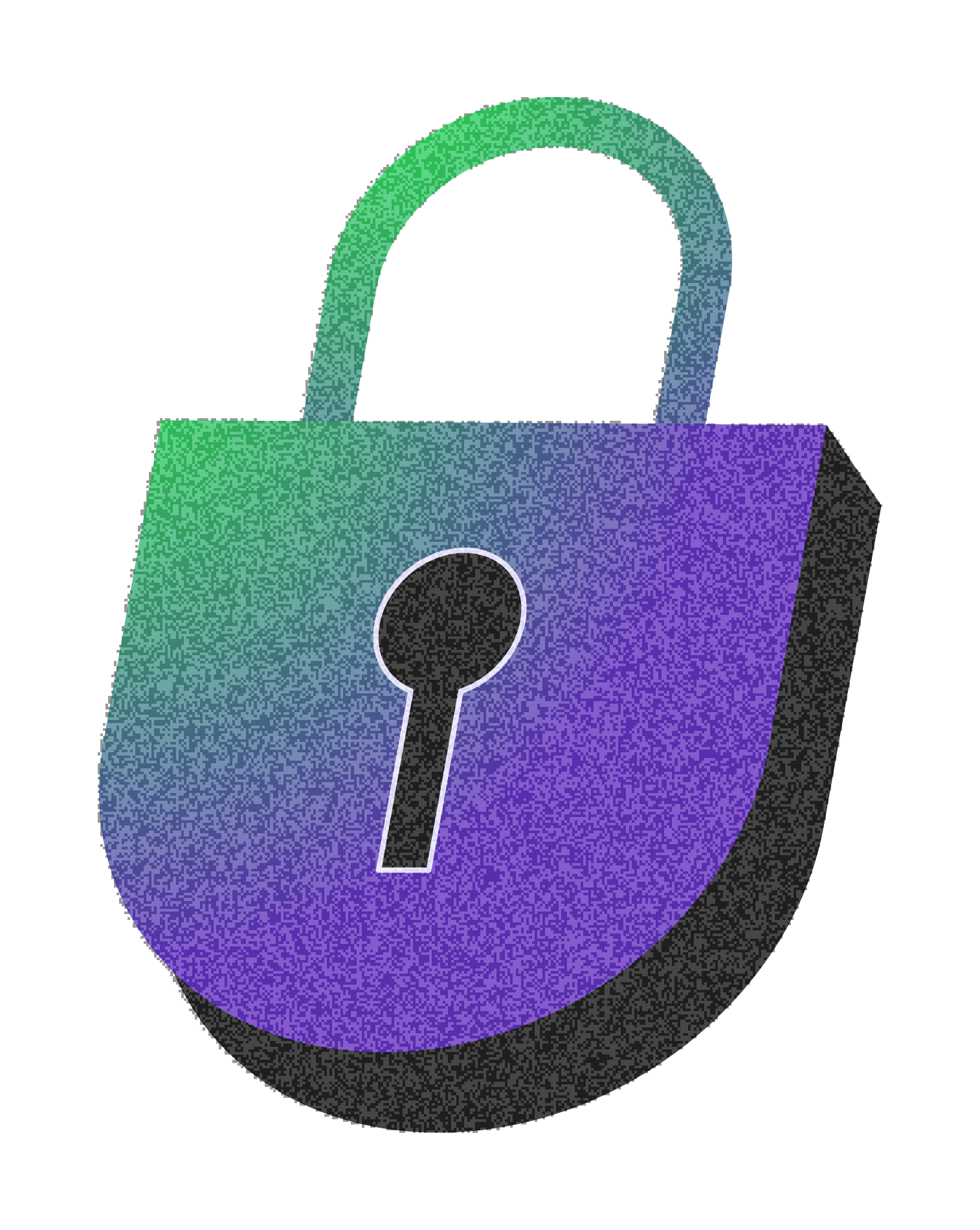 A colorful digital illustration of a padlock with a purple and green gradient, symbolizing security or privacy.