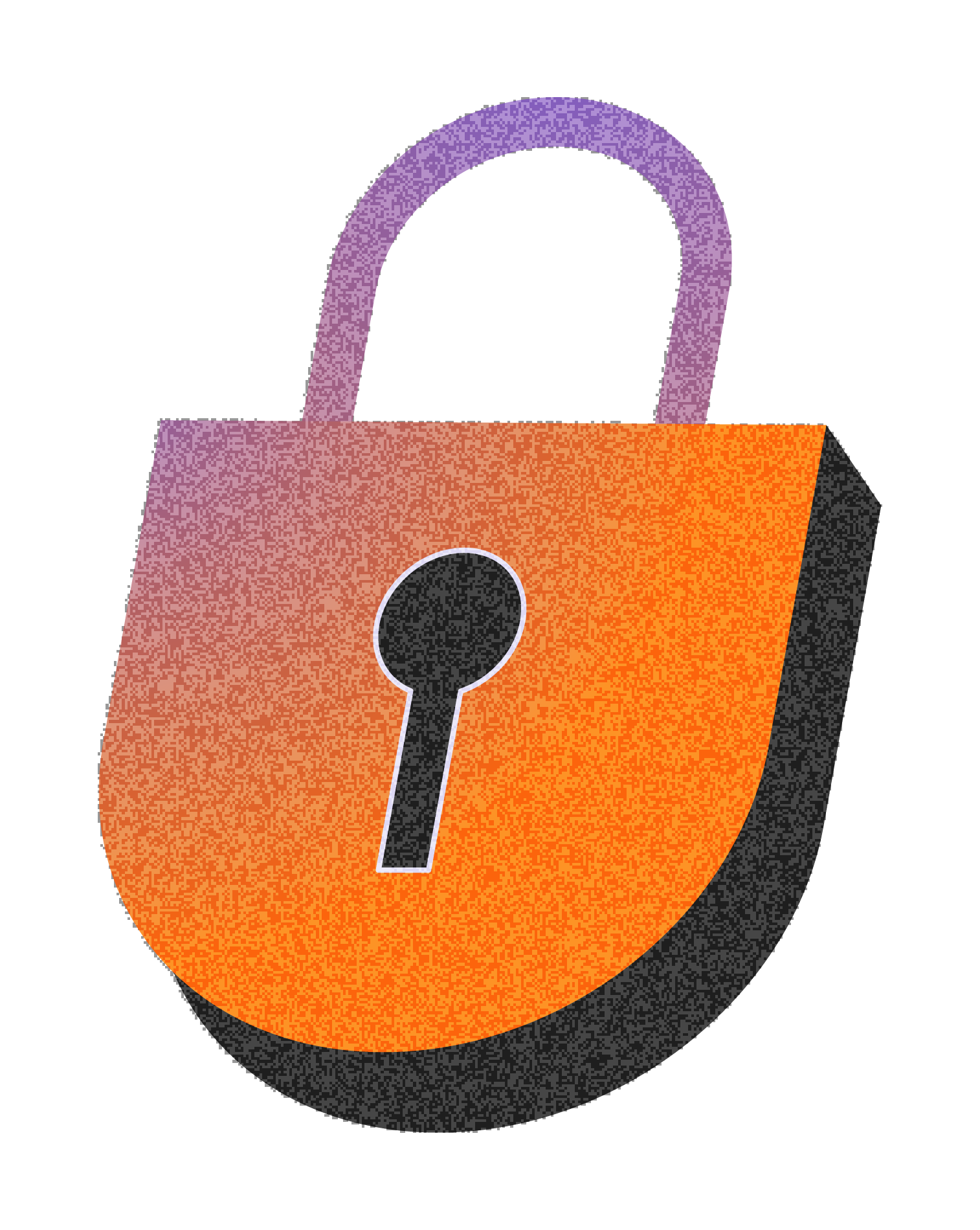 A digital illustration of an orange padlock with a black keyhole and a gray shackle, representing security or privacy.