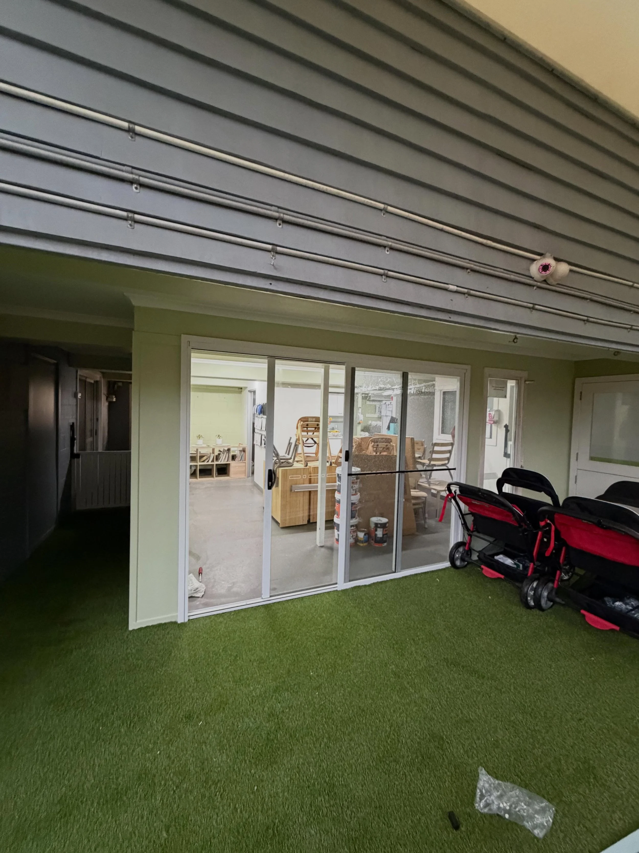 Sliding door conversion completed! The old corner slider was falling apart so we replaced it with a new door and created a hallway. Great work by the team on this one!