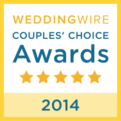 A graphic for the 2014 WeddingWire Couples' Choice Awards with gold stars and yellow and blue text.