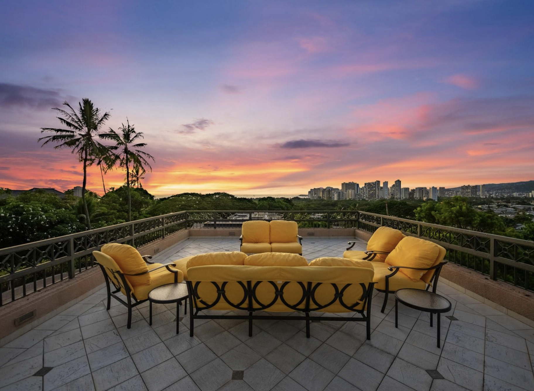 Sunset terrace view photographed for luxury real estate property listing