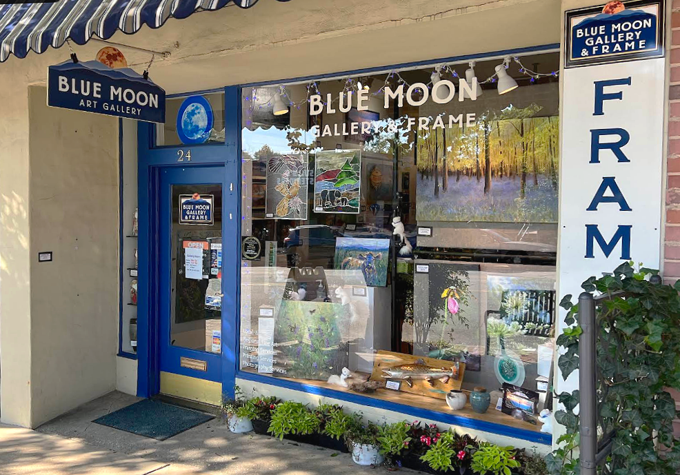 Front of fine art gallery, Blue Moon Gallery, in downtown Brevard, NC.