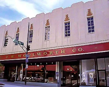 Front of famous Woolworth Walk Gallery in downtown Asheville, where Cindy Wheeler has a display of her work.
