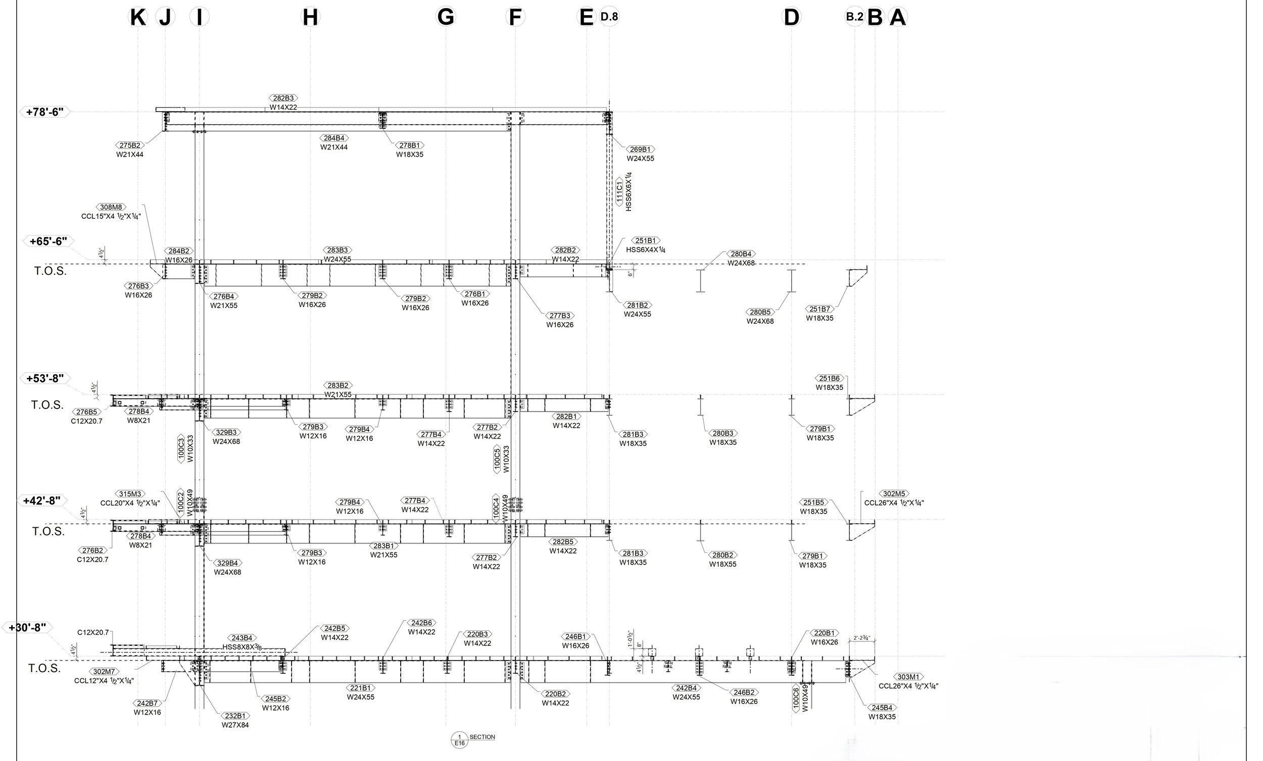 Detailed architectural or engineering blueprint drawing with columns, measurements, and labels.