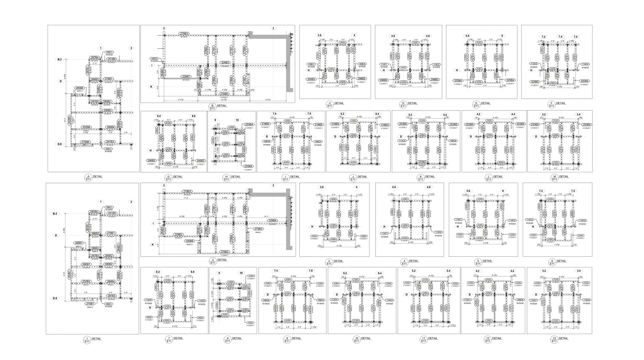 Detailed architectural or engineering drawings of electrical or structural plans with multiple sections, labels, measurements, and detail views.