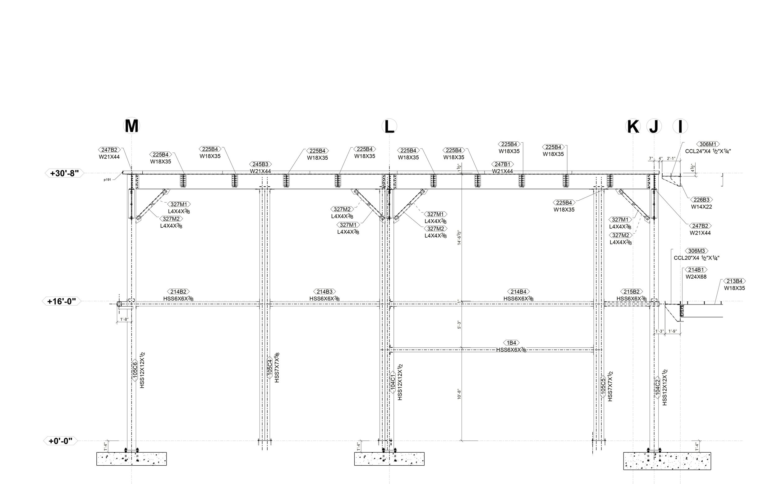 A detailed construction blueprint of a building's structural framing, showing various beams, columns, and measurements.