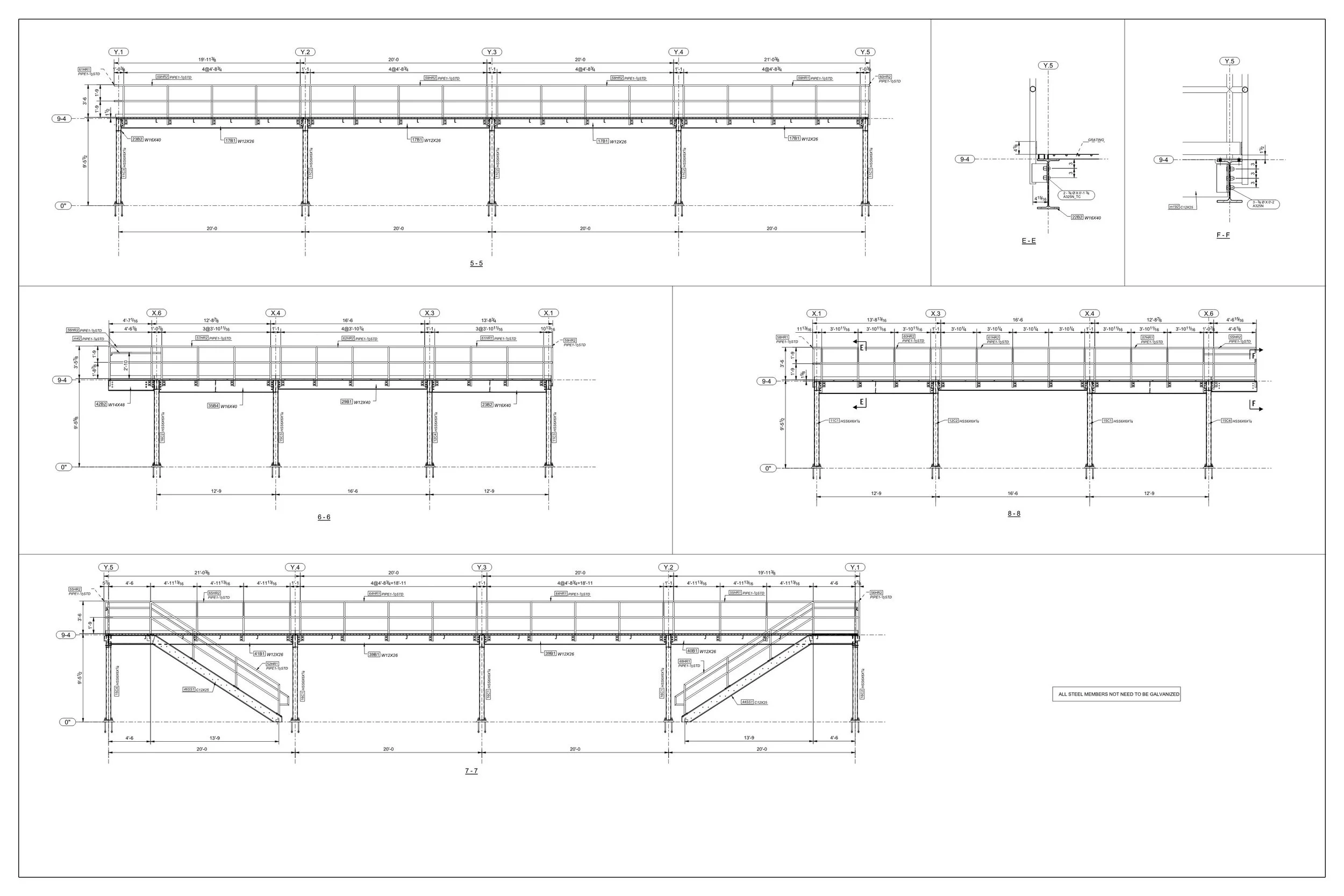 Detailed architectural or engineering plan of a building structure, including measurements, sections, and construction details.