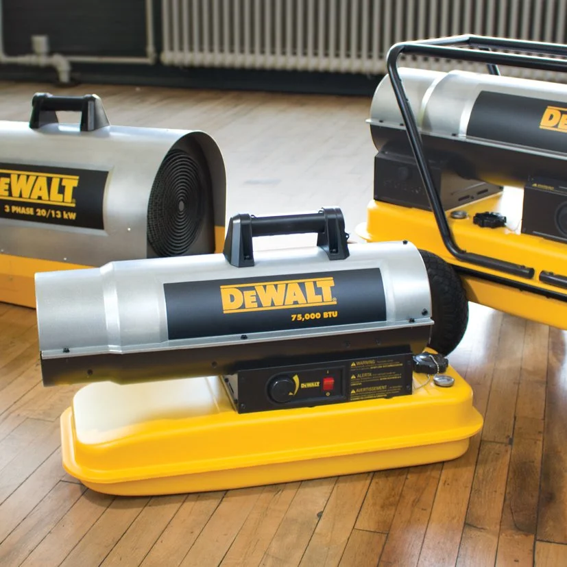 Three DeWalt jobsite heaters