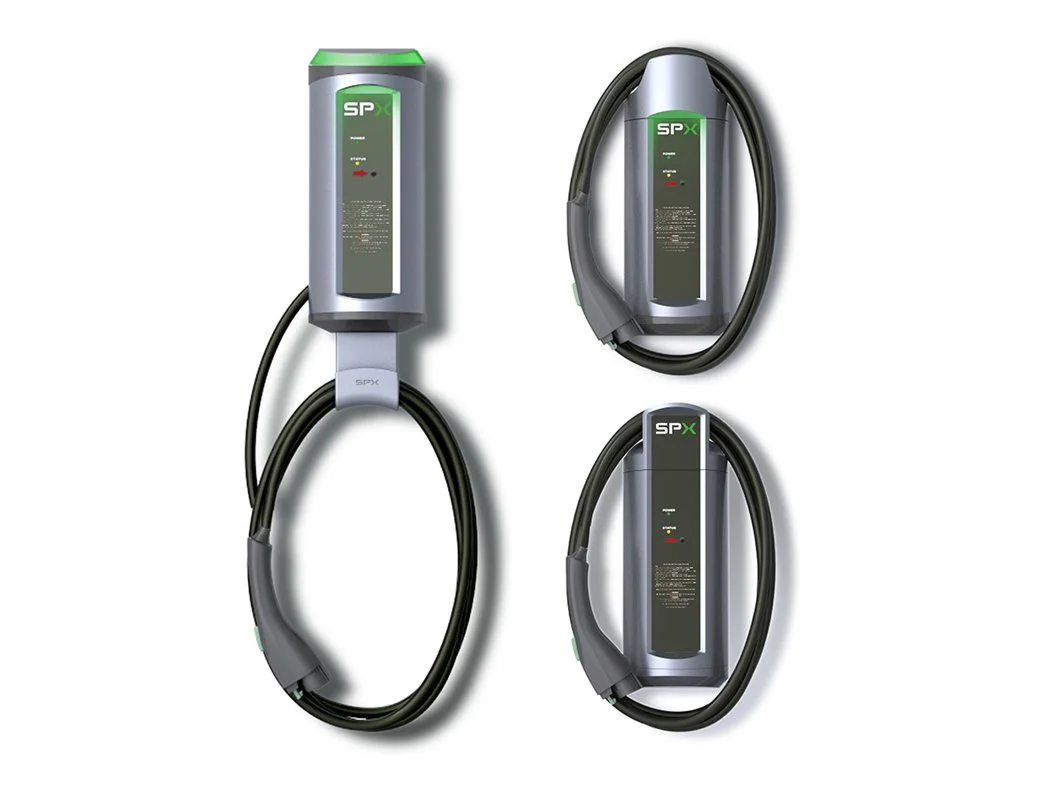 Varying ev wall charger designs on a white background