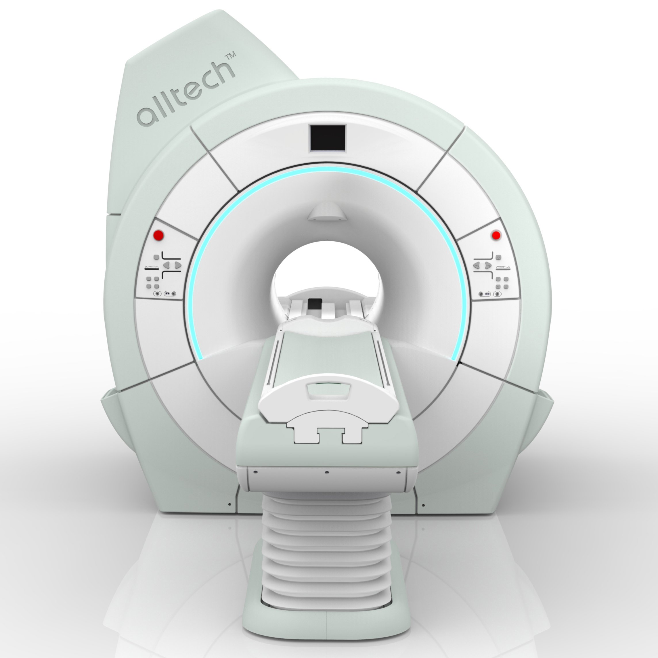 Front view of a CT scanner in a clean, white environment