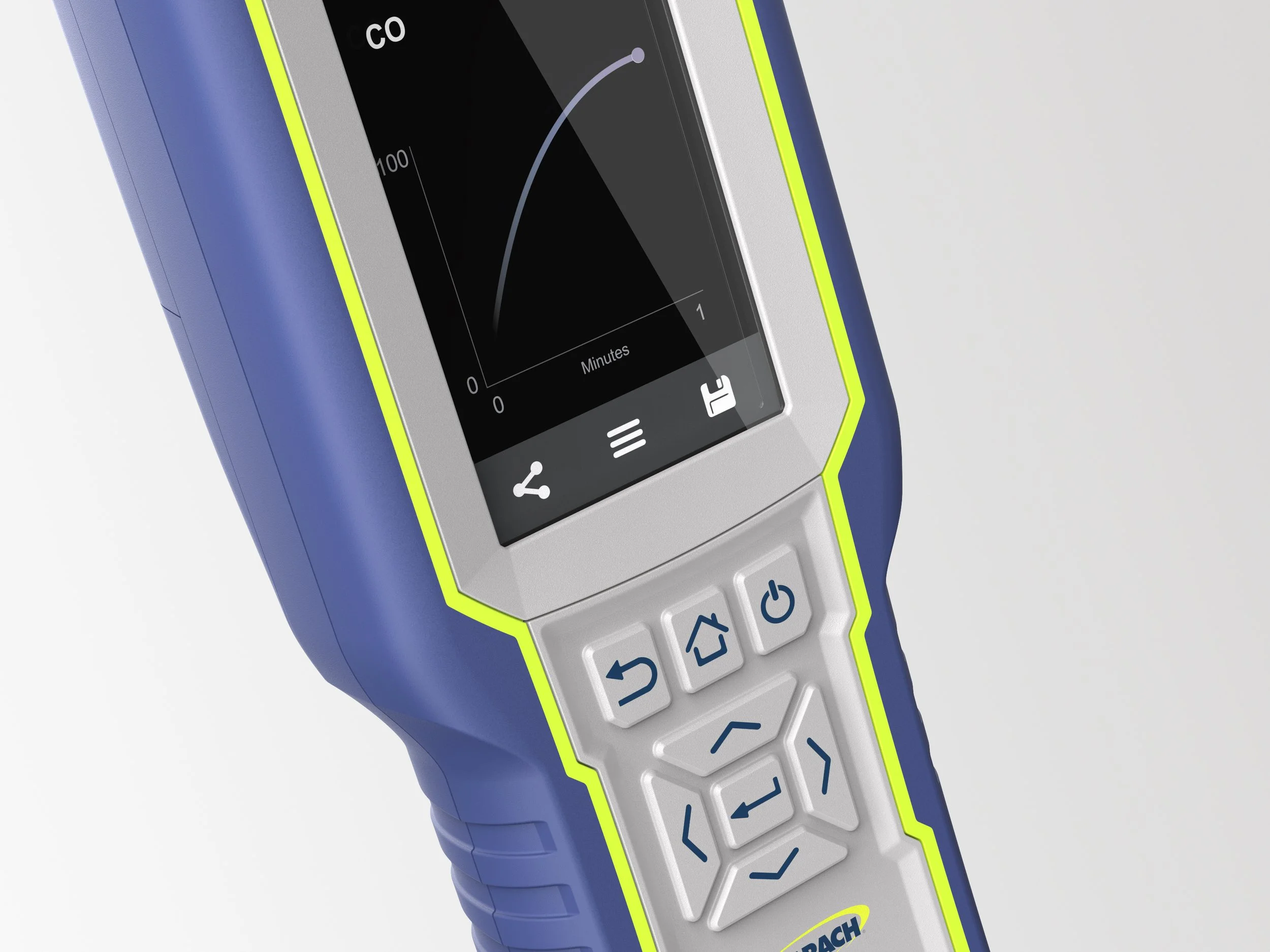 Close-up of a professional gas analyzer tool with purple overmolding