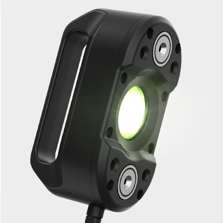 3-D rendering of sensor hardware on a light gray background