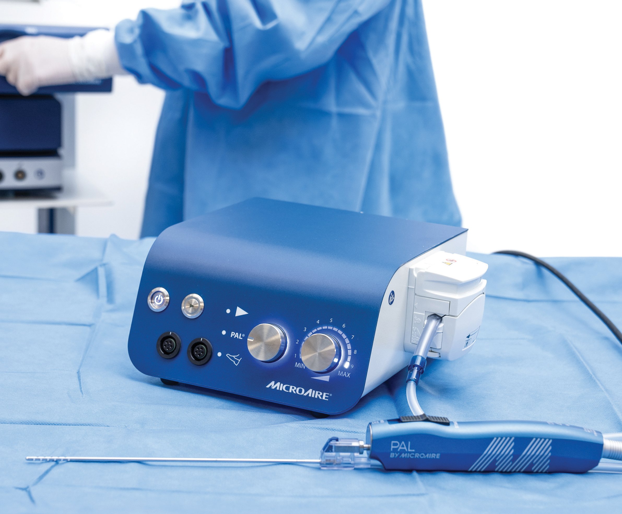 Liposuction pump and handpiece on a sterile table