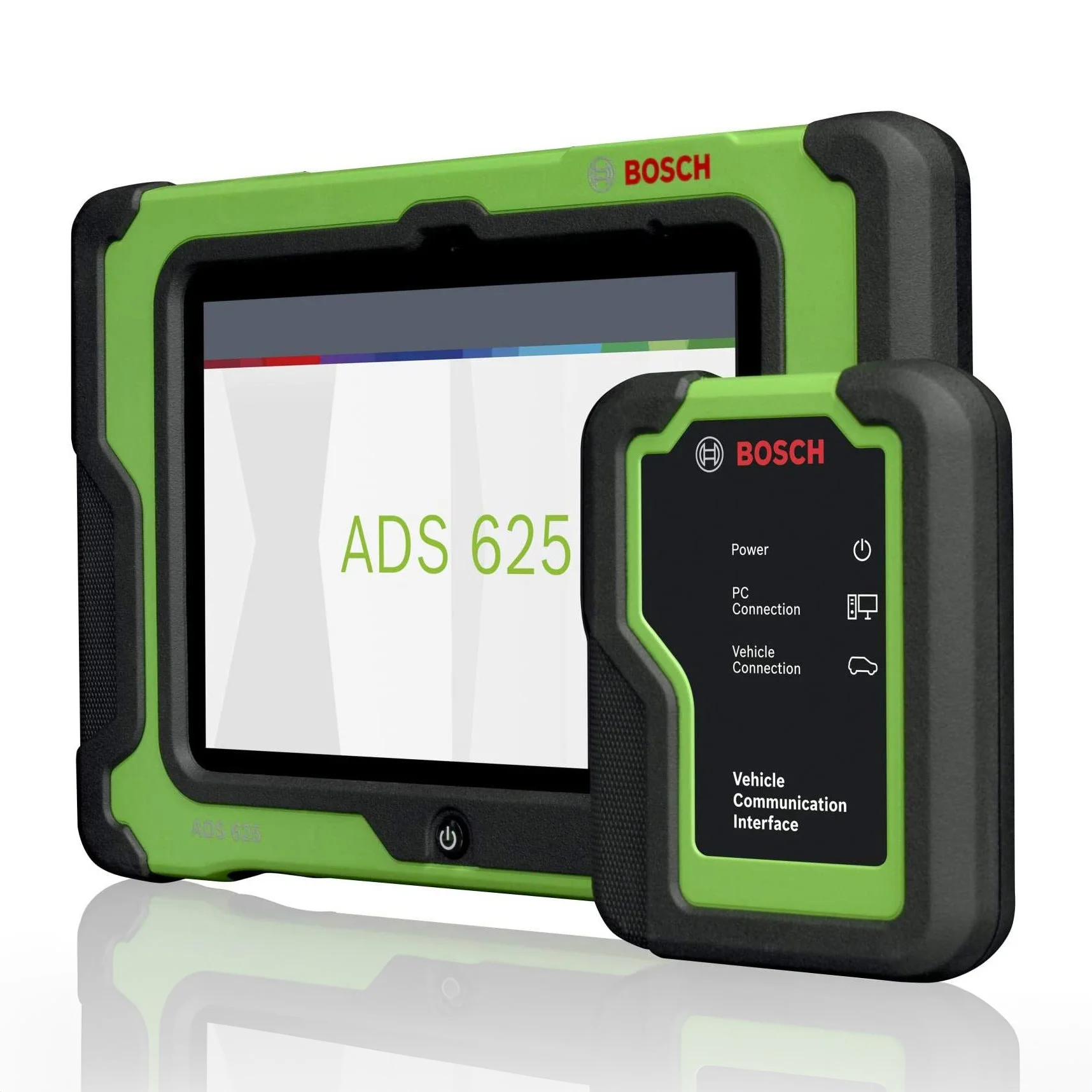 Bosch automotive diagnostic tablet and interface on a white background
