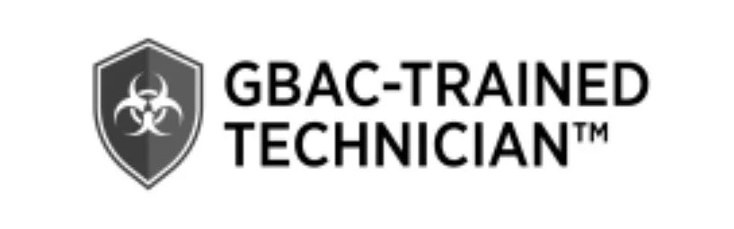 GBAC-trained technician logo with biohazard symbol and shield.
