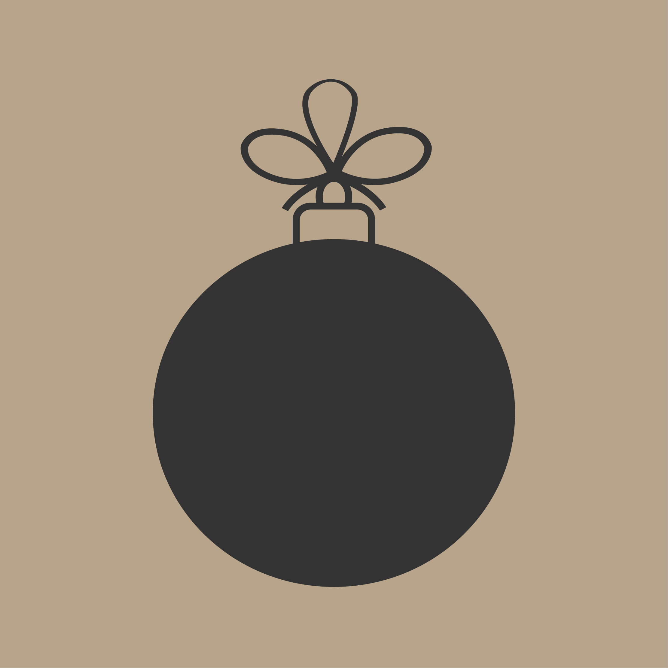 Minimalist black ornament with a bow on a beige background.