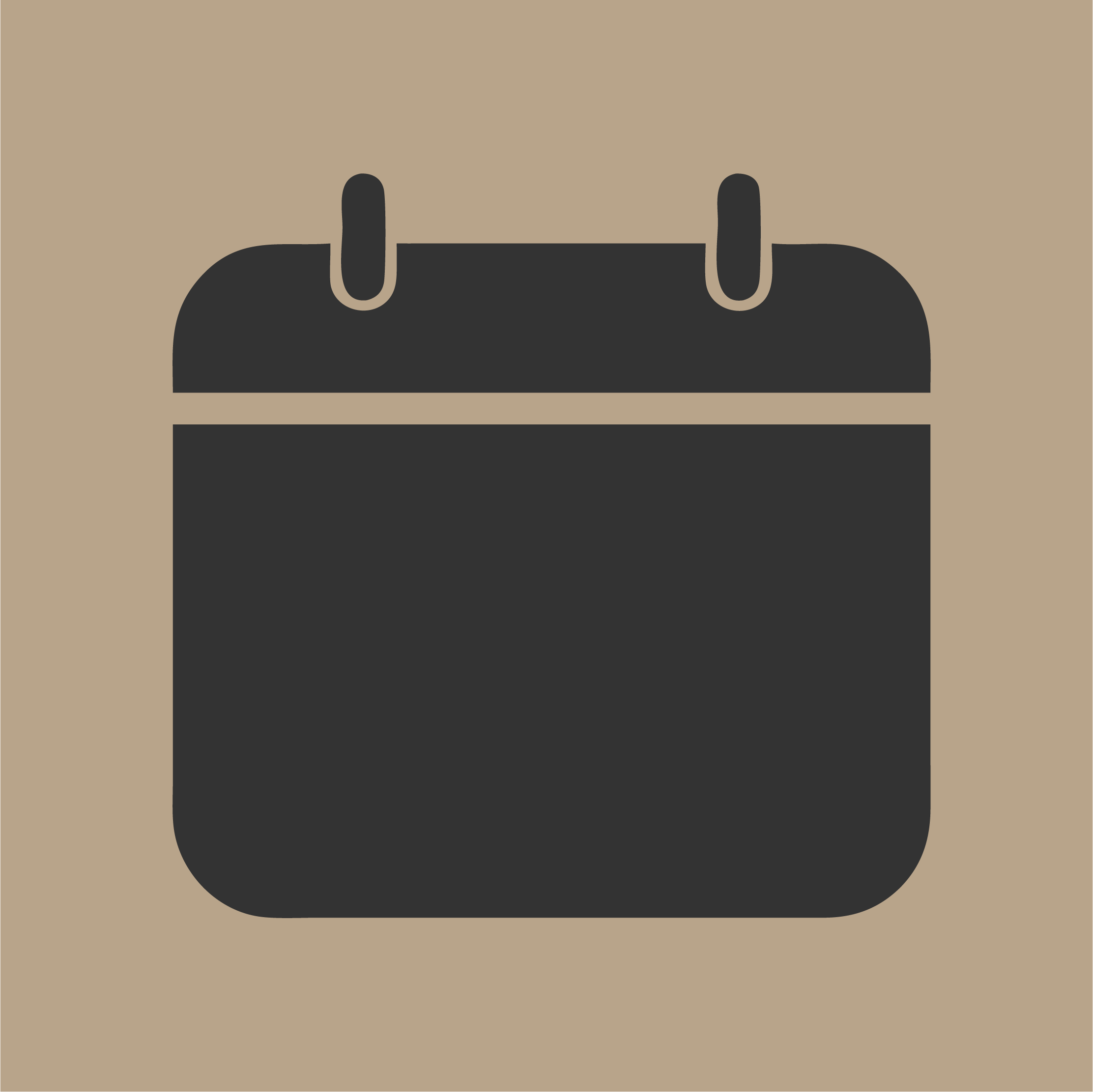 Silhouette of a calendar or date notepad with two binder clips at the top, on a beige background.