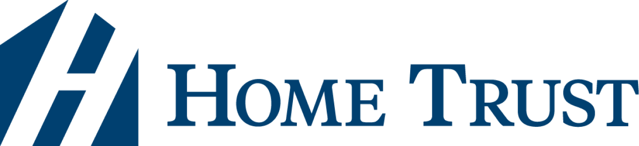 Logo of Home Trust featuring a blue triangular design and the words "Home Trust" in dark blue.