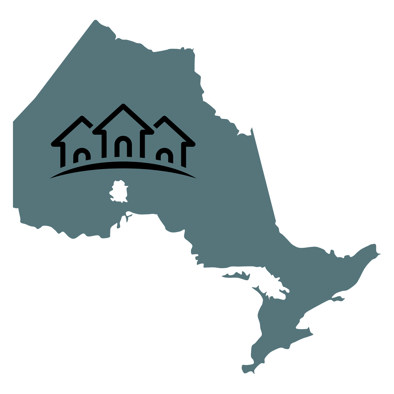 Outline map of the state of Maine with a house icon overlaid.
