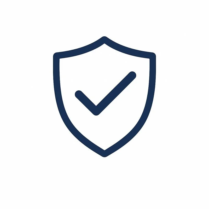 Icon of a shield with a checkmark inside, symbolizing security or protection.