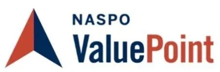 NASPO ValuePoint logo with red and blue geometric arrow and text.