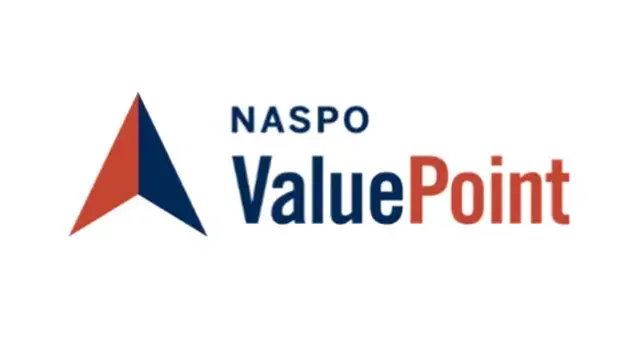 NASPO ValuePoint logo with a stylized red and blue arrow and text in blue and red.
