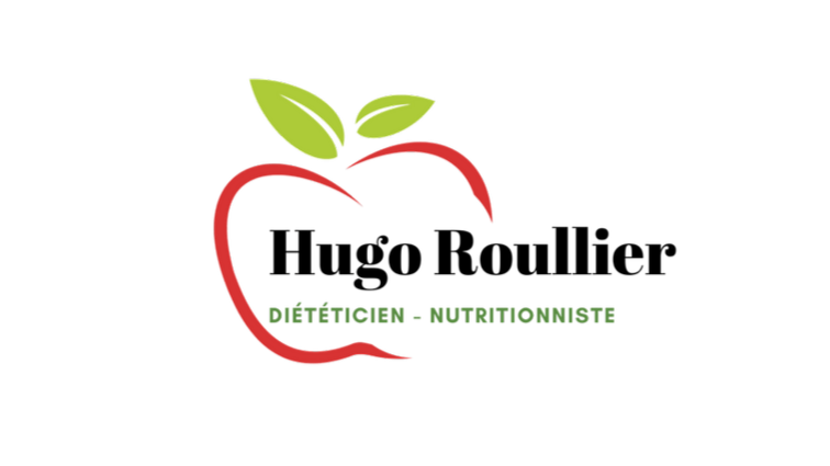 Logo avec une pomme rouge stylisée, feuilles vertes, texte en français 'Diététicien Nutritionniste'.