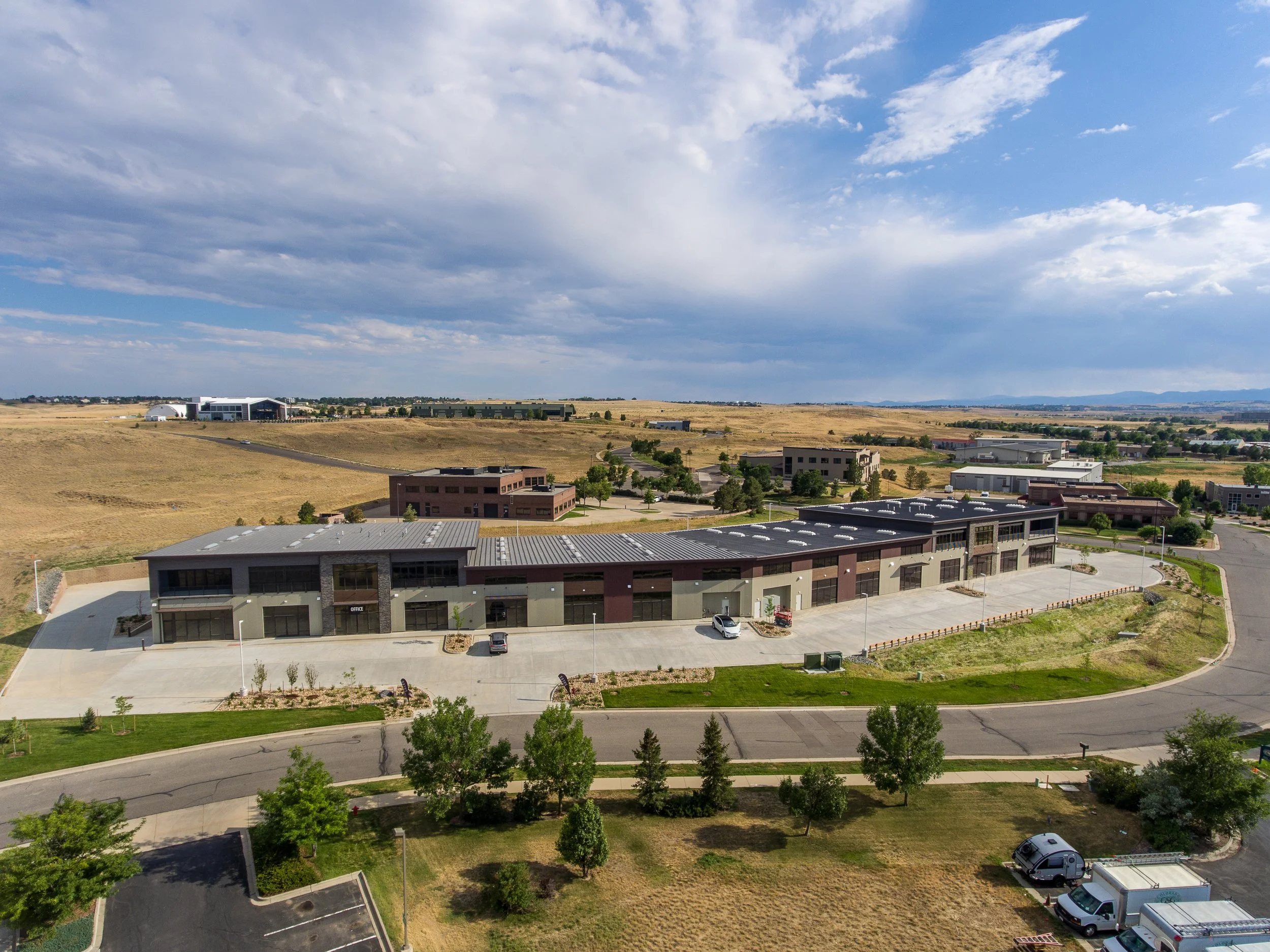 Aerial view of Own It Vista flex warehouse condos Lafayette Colorado
