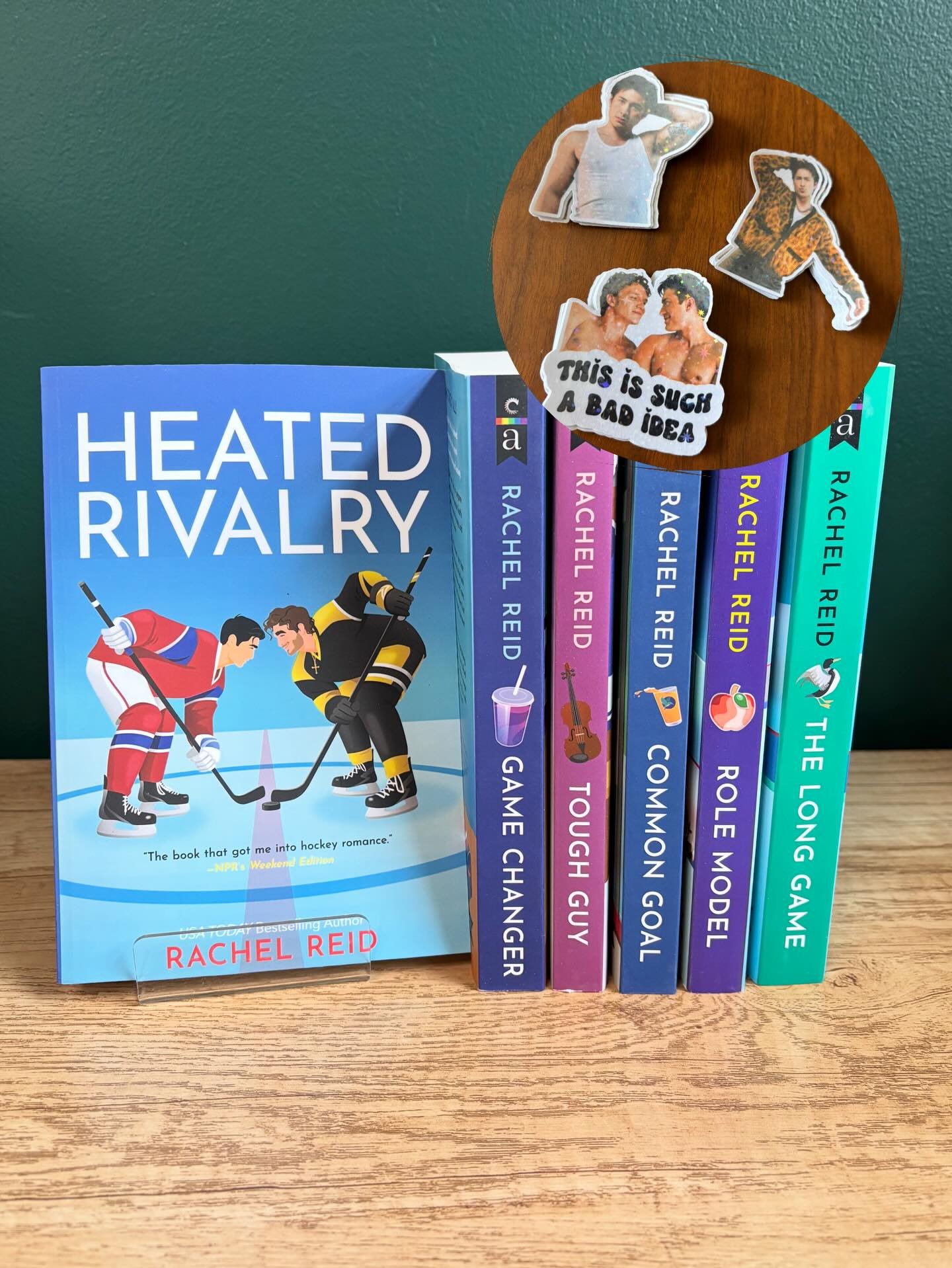 Heated Rivalry series is restocked and ready for the bookfair! And check out these sparkly new stickers we&rsquo;ll have courtesy of @pagetoo.shop! Plus even more stickers that were favorites at the February book fair and new HR totes! 🥳🙌🏒❤️