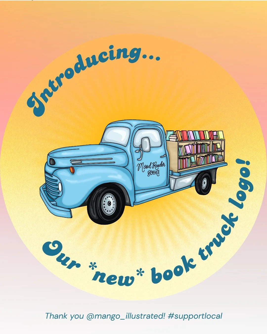 The Mood Reader truck illustration got a ✨GLOW UP✨! Thank you so much to @mango_illustrated for making this perfect &amp; fun 'lil cartoon of the little blue truck to replace my temporary AI graphic 🙈 I cannot WAIT for y'all to see the special merch