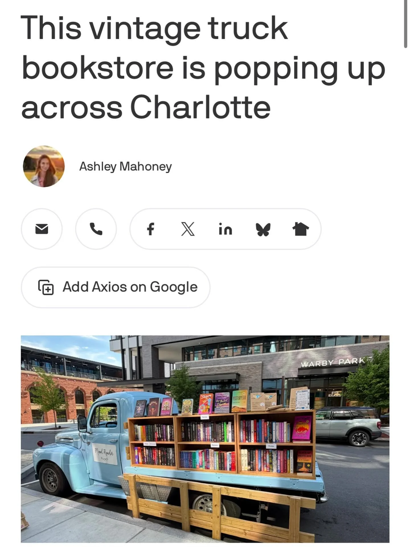 My very first @axioscharlotte interview just went live! I am just so so grateful for all the support y&rsquo;all have given me and the journey this little blue book truck has already taken me on. Thank you from the bottom of my heart! So much more to
