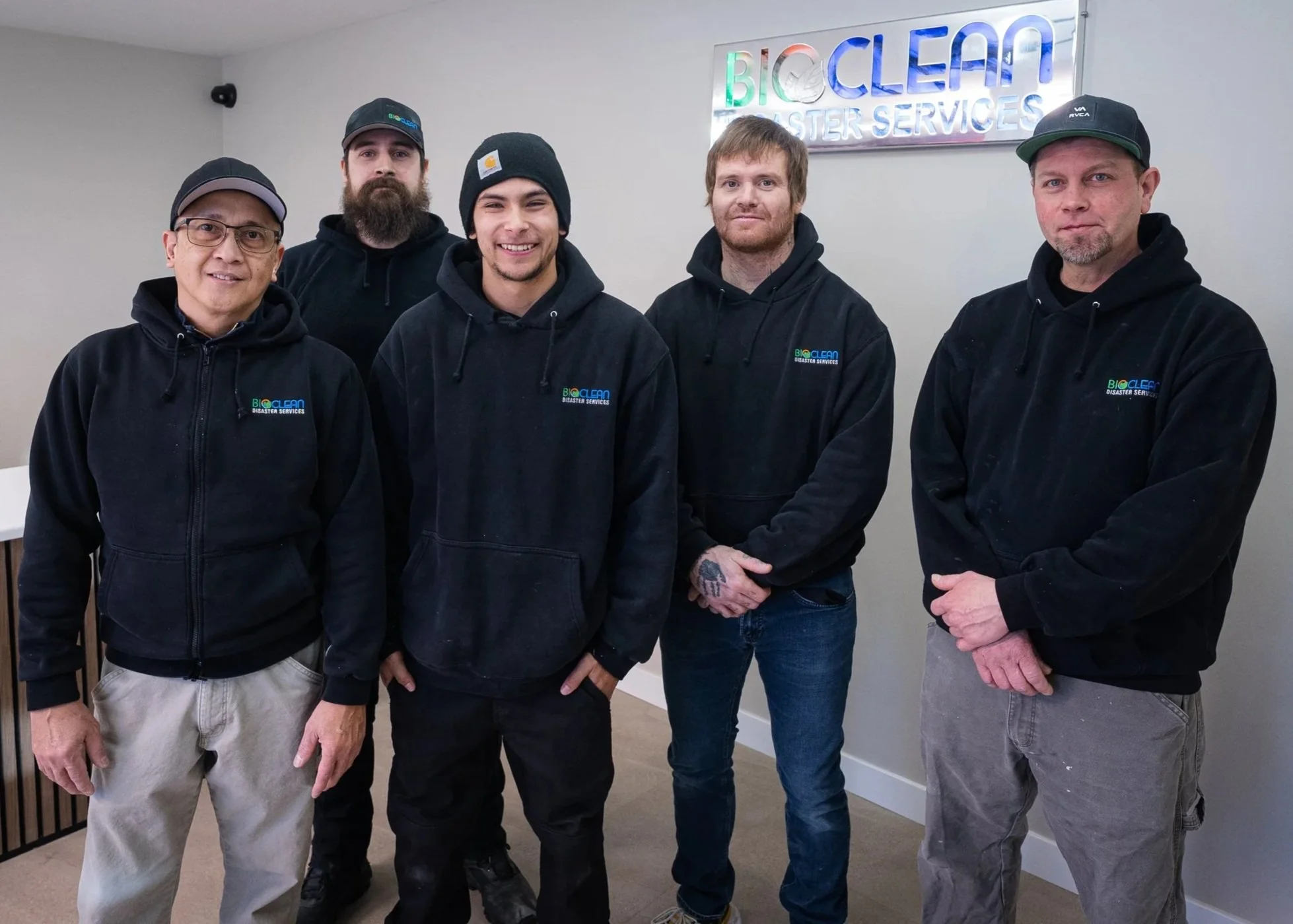 A group photo of the Bioclean Disaster Services' Rebuild Team.