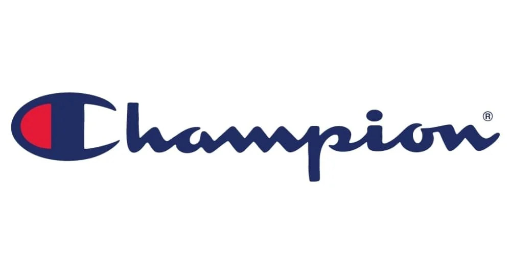 The logo of the Champion brand with a stylized lettering and a red and blue icon.