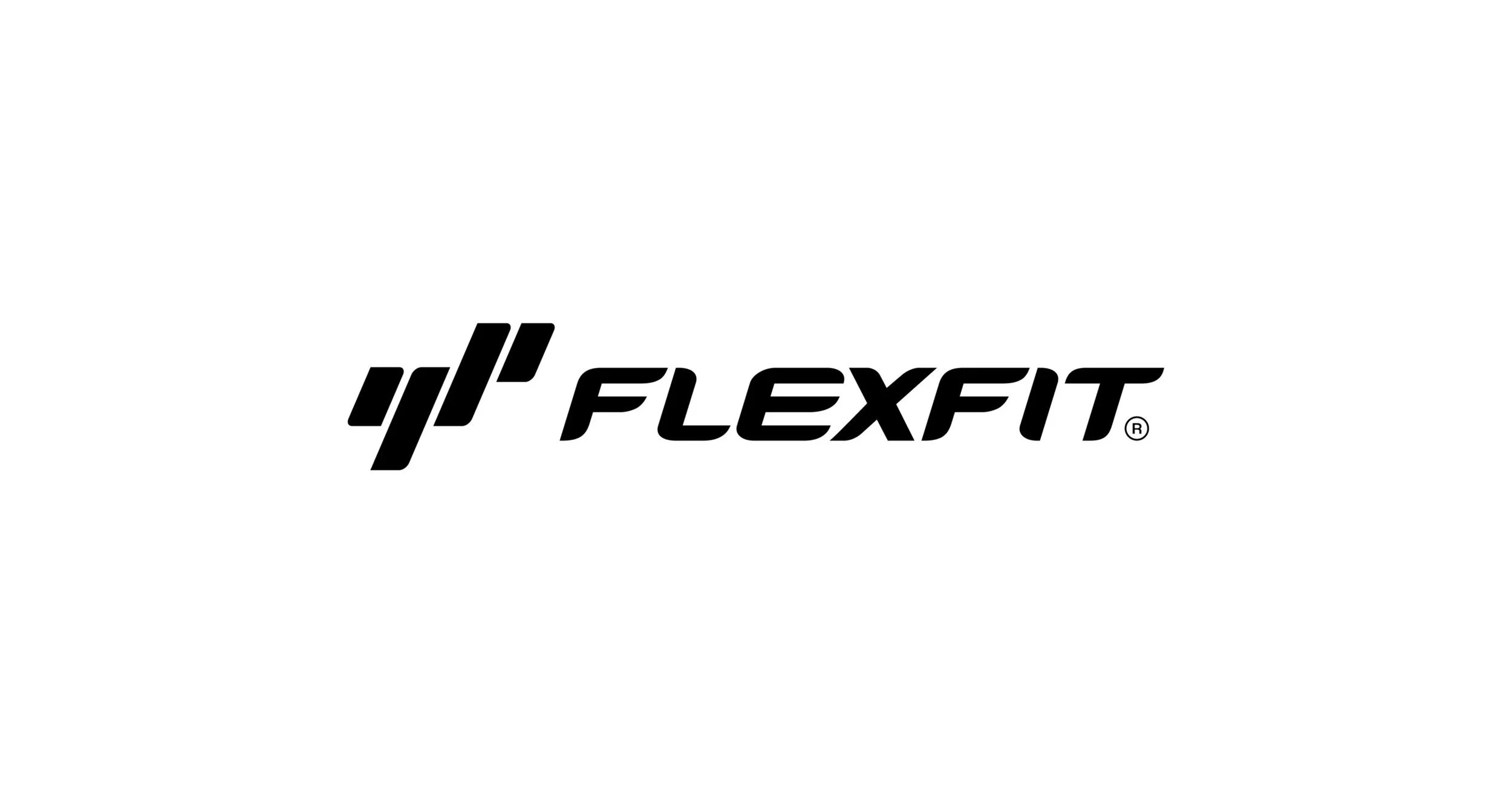 Black Flexfit logo with stylized lines and text on a white background.