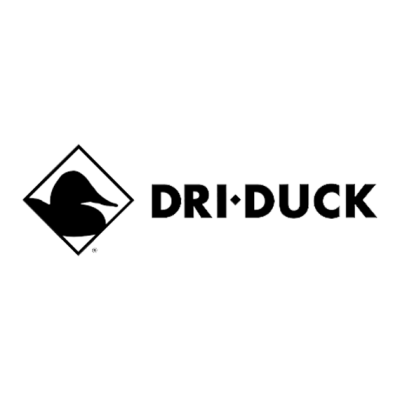 DRI DUCK logo featuring a stylized duck head within a diamond shape on a black background.