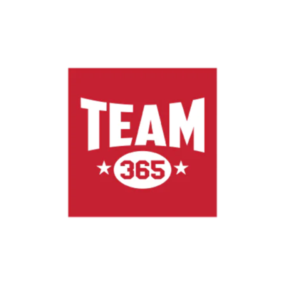 Red square logo with the words 'TEAM 365' in white, bold font, and two white stars flanking the number 365.
