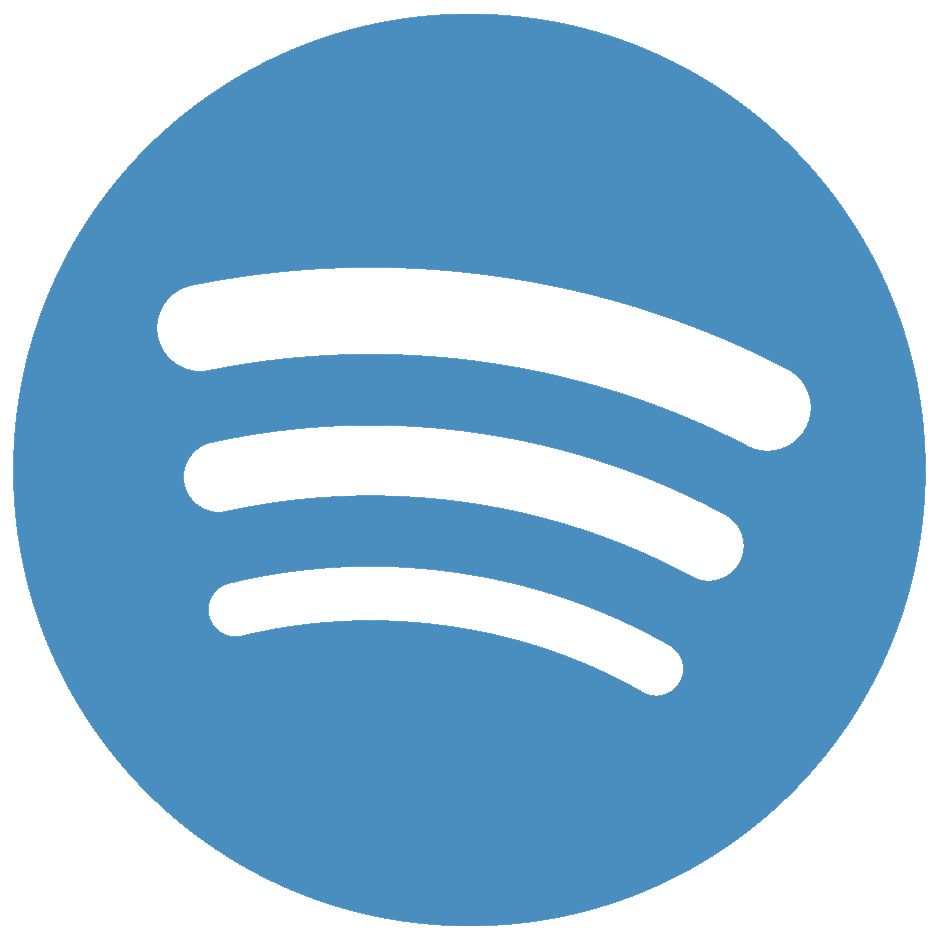 Spotify logo with a blue background and black curved lines.