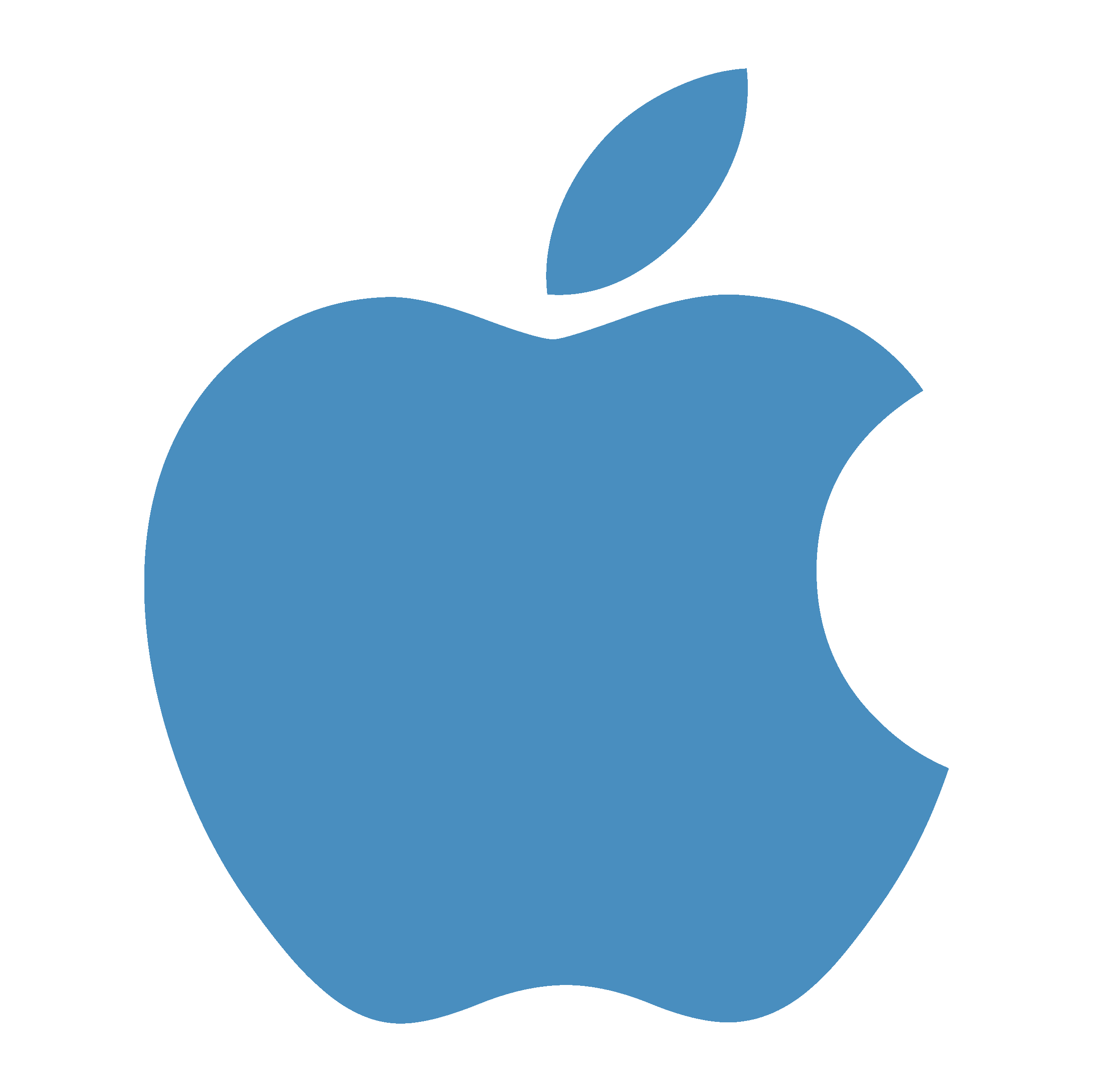 Blue Apple logo on a black background.