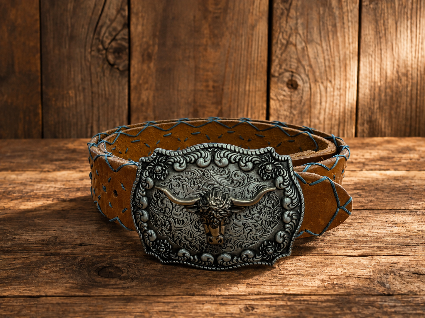 Country Western Belt Turquoise and Tobacco Brown Style 3