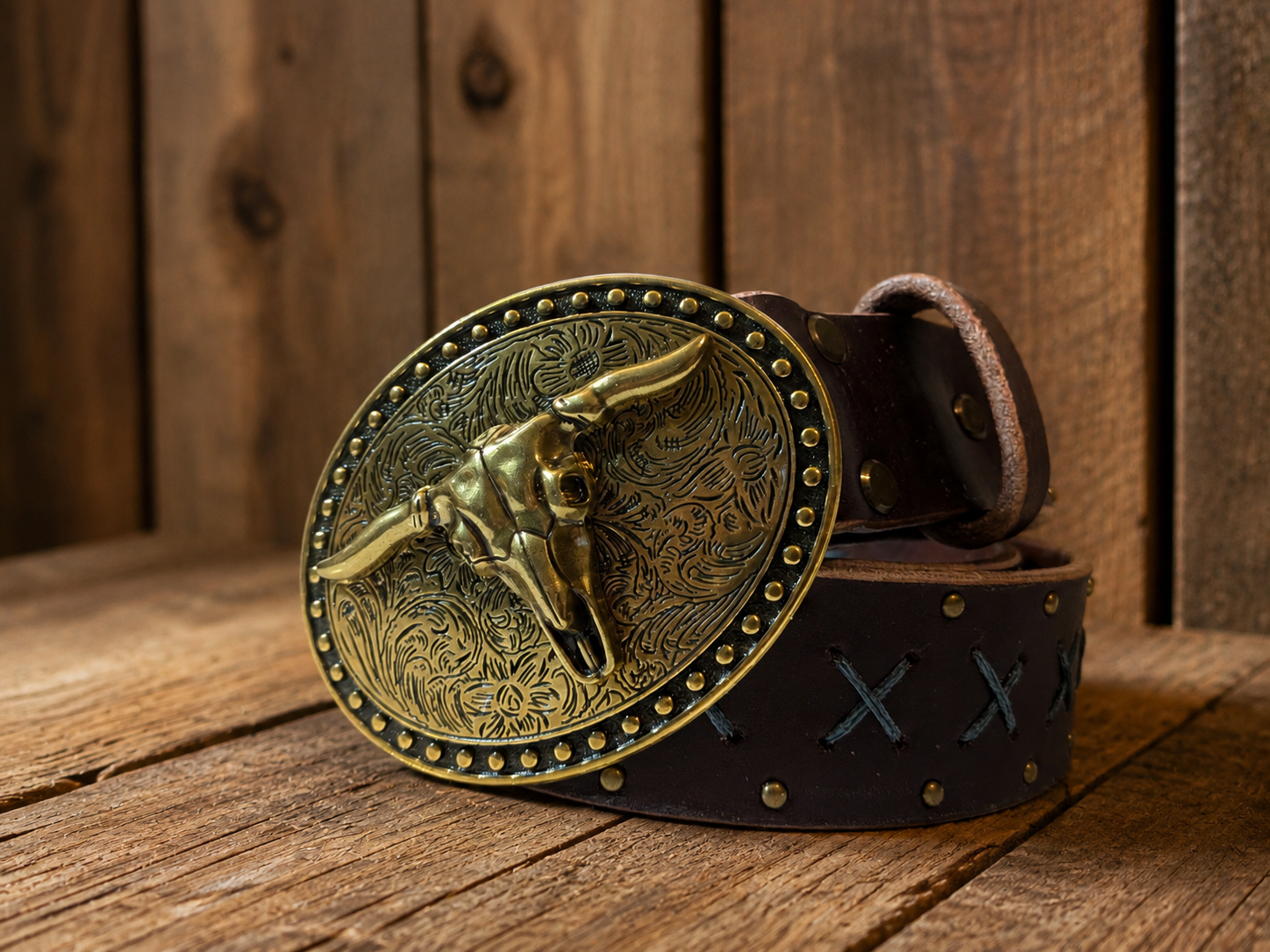 Gold Bull and Turquoise Country Western Belt Style 3