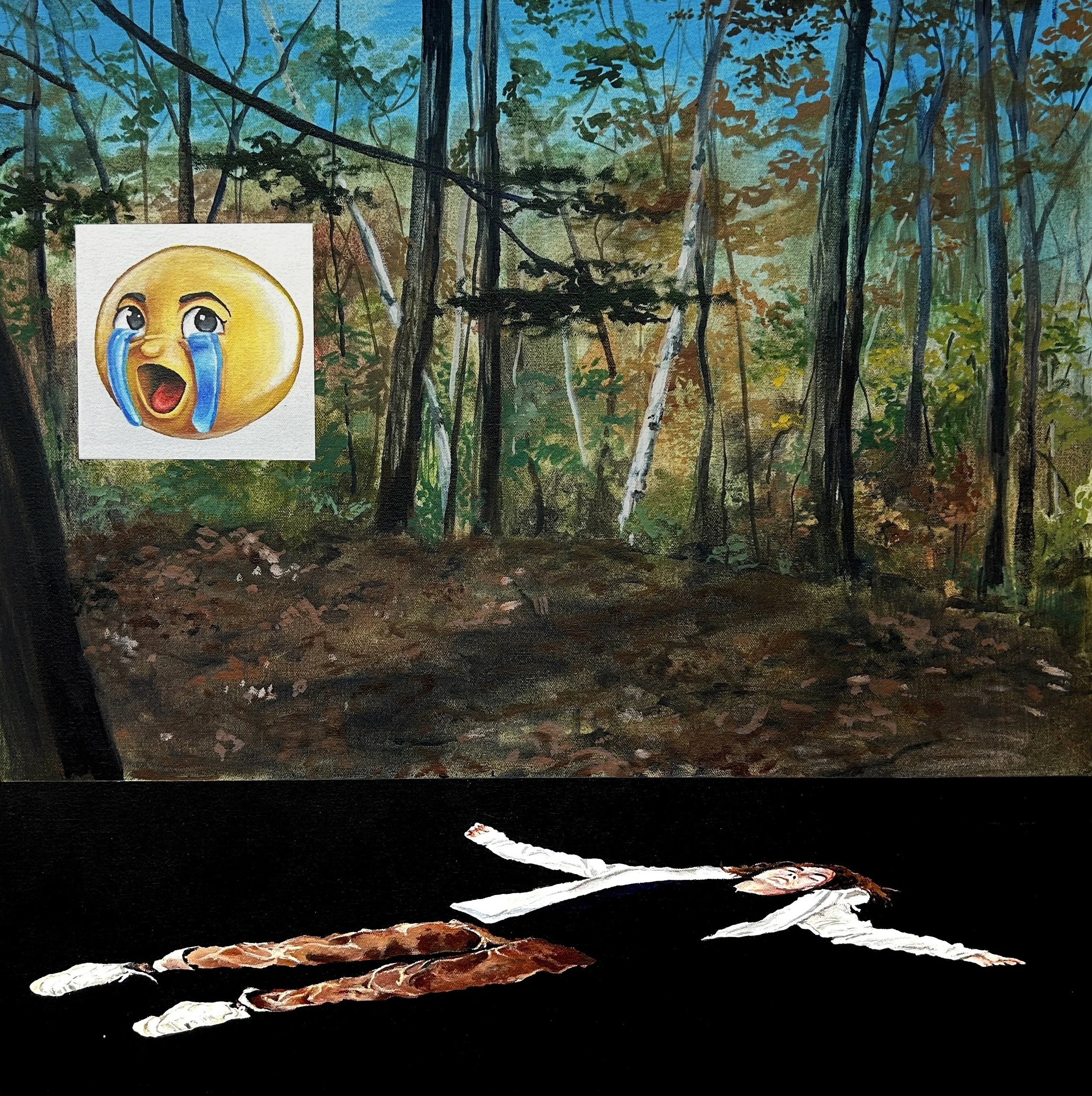 I'm dead, oil and acrylic on canvas, 24 x 24 in. 2026