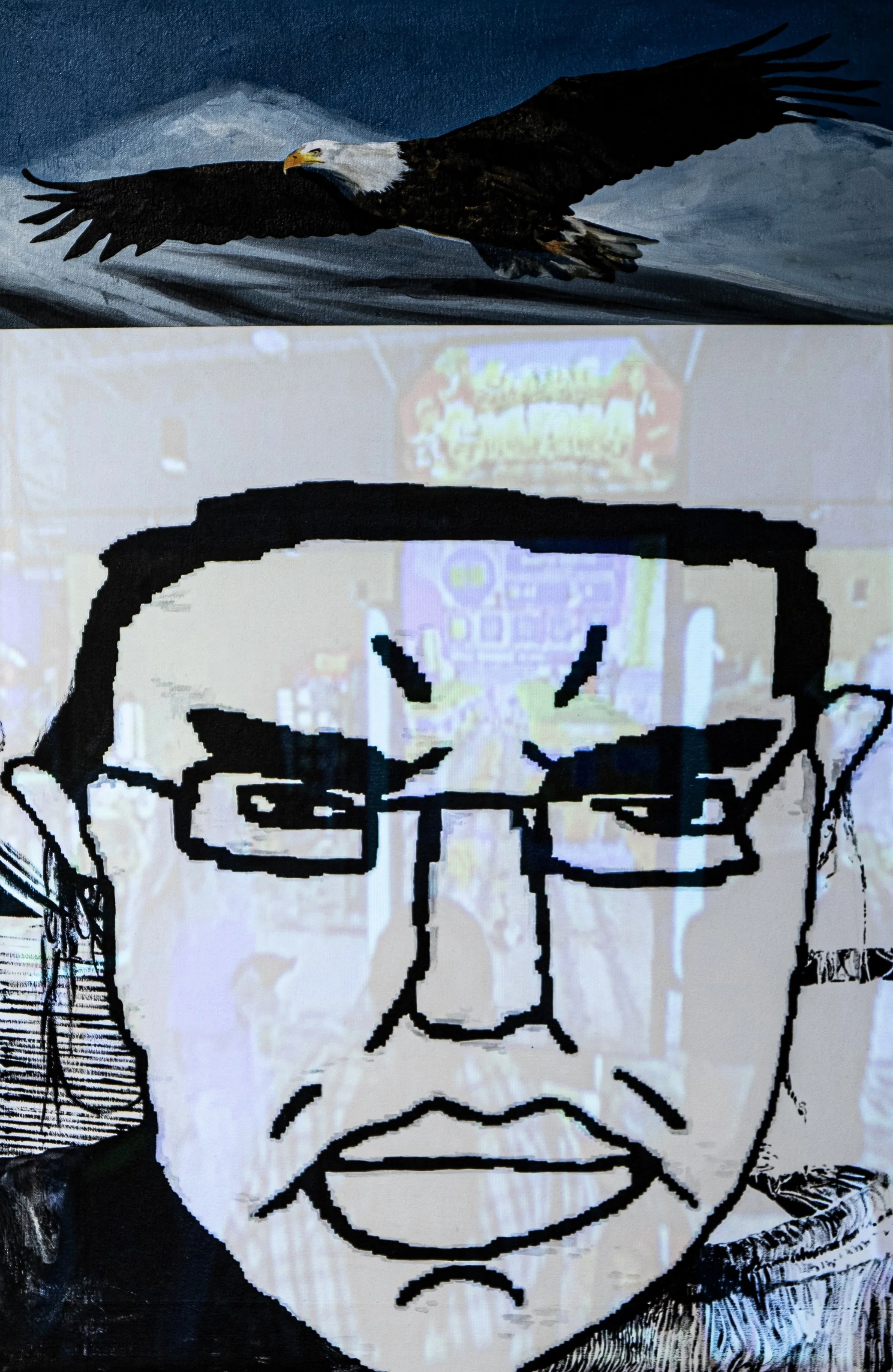 Is this flying over your head? acrylic and video projection on canvas, 24 x 36 in. 00:01:51 loop, 2026 (click for more details)