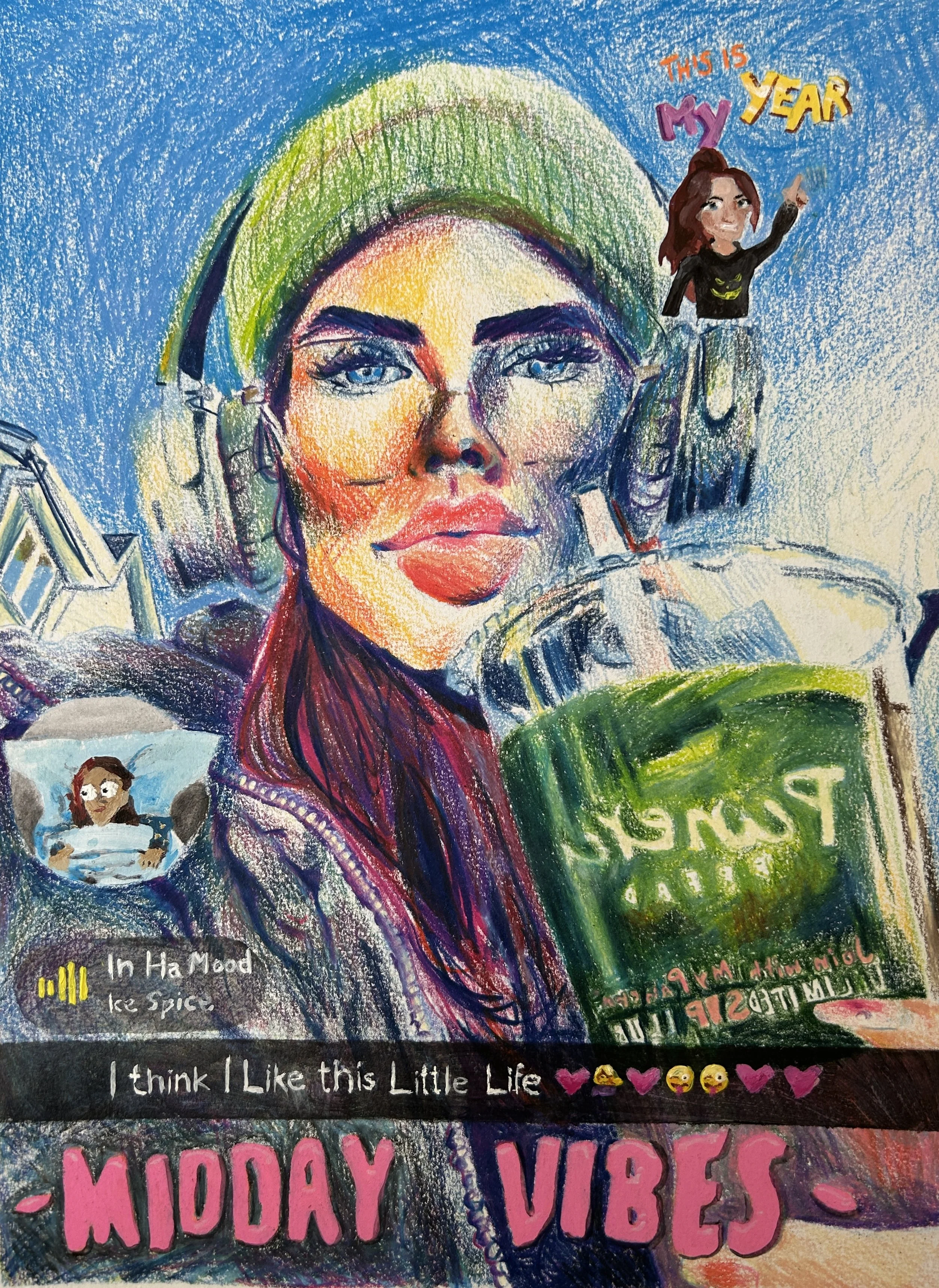 Add to My Story, colored pencil and acrylic, 2025