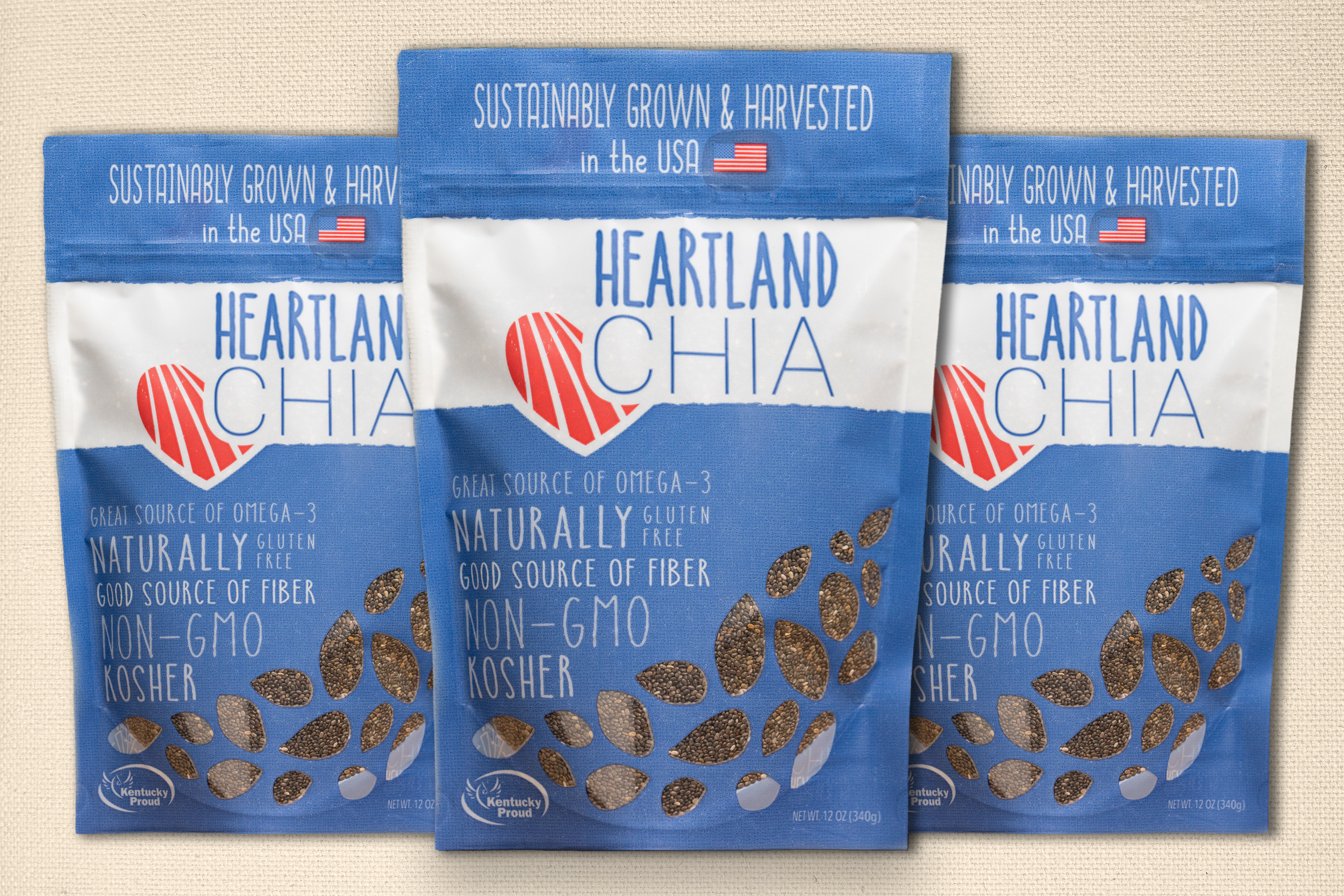 Heartland Chia — 3 Bags of Whole Chia Seeds (Black), 12 oz