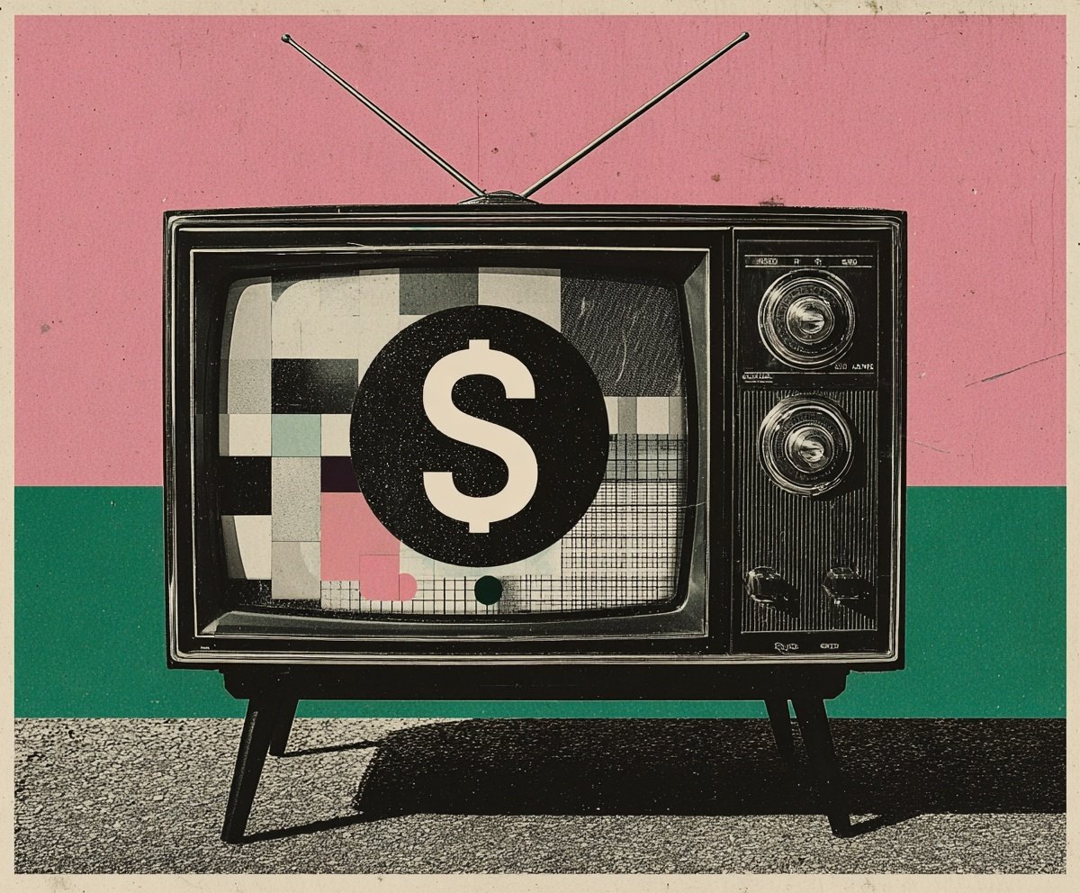 An editorial image of an old TV and Dollar sign as a metaphor for creative that is boring will cost you more money down the road.
